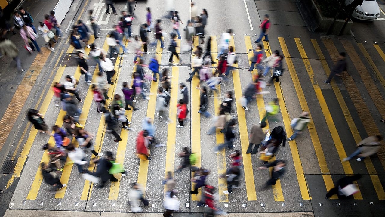 crowd crossing street