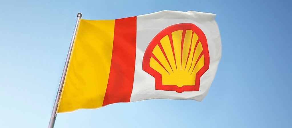 Мидата пектен на Shell на бензиностанция за продажби на дребно