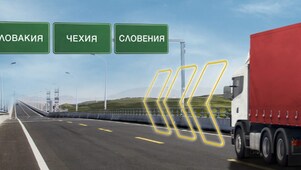 Truck on the highway with direction sign