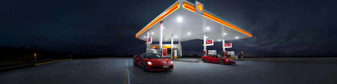 Shell infinity car infront of Shell station