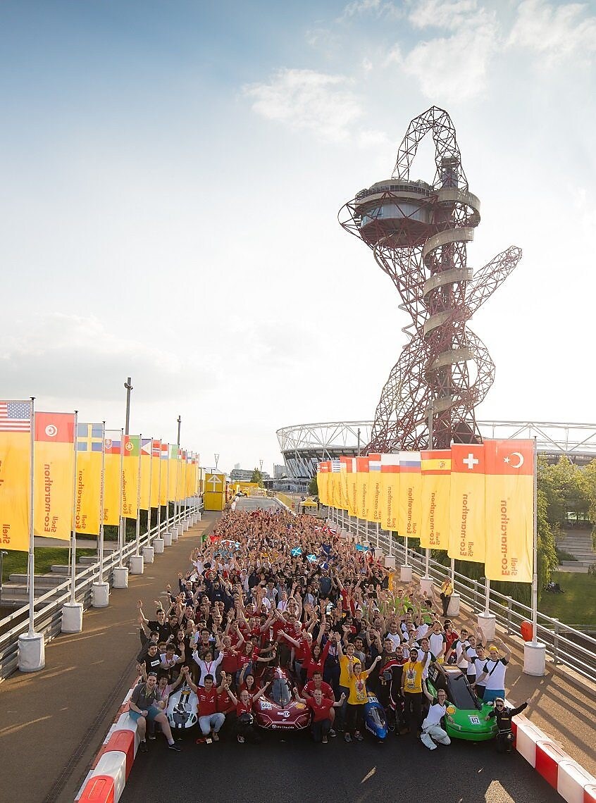 Vehicles line up for the team portrait on the track during rehearsal day of Shell Make the Future Live on Wednesday, May 24, 2017 in London. (Stuart Conway/Shell)